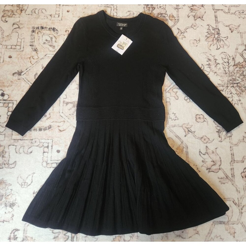 Topshop Women's Sz. 8 Black Long Sleeve Fit & Flare Dress NWT